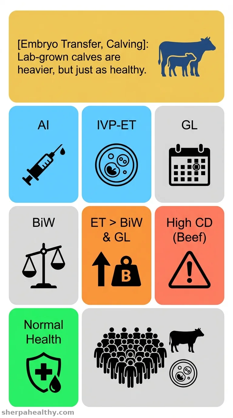 Gestation length, calf birth weight, calving difficulty, perinatal mortality, and calf health following timed artificial insemination or embryo transfer with fresh or frozen in vitro-produced embryos.