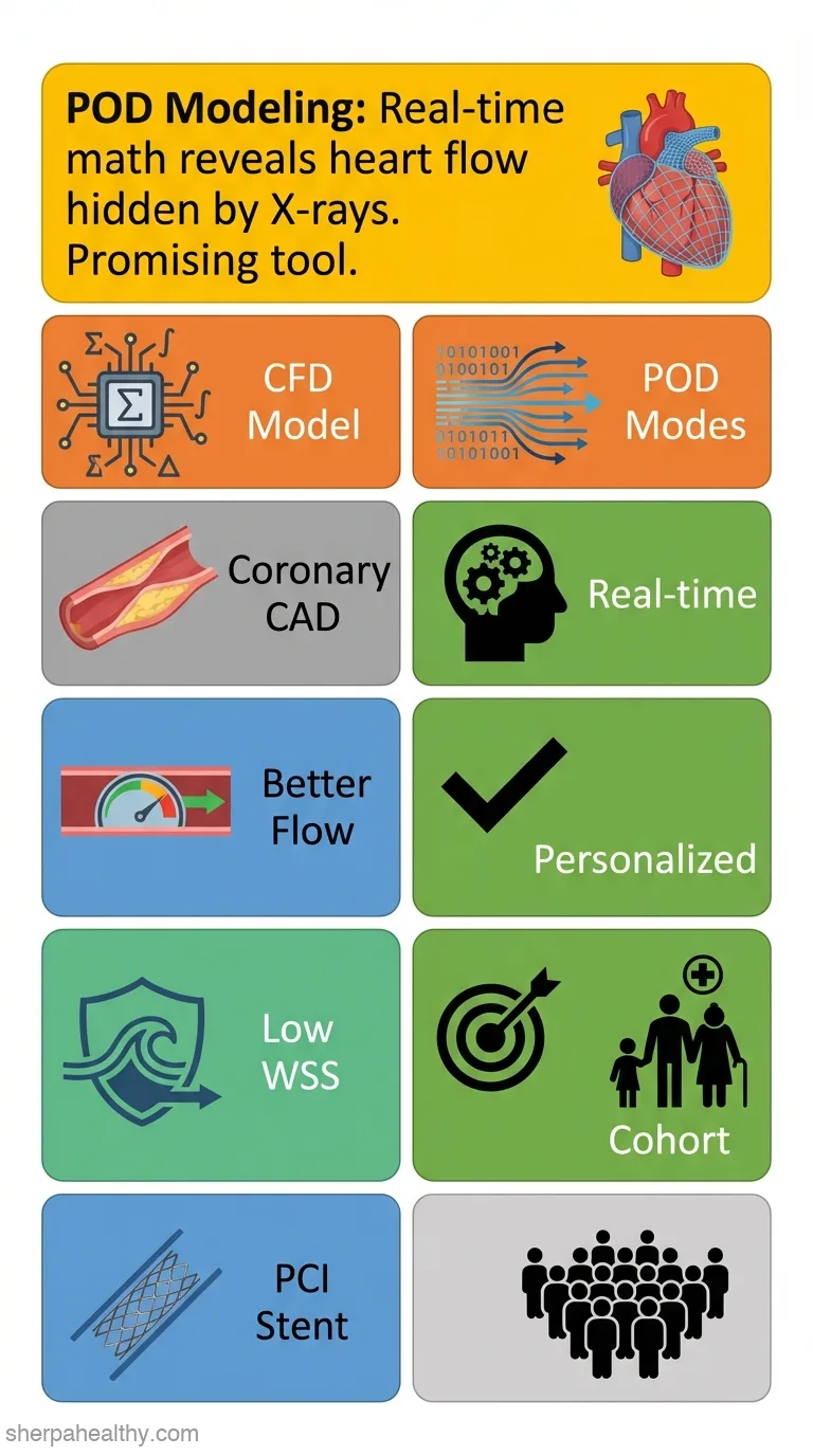 Computational fluid dynamics model utilizing proper orthogonal decomposition to assess coronary physiology and wall shear stress.