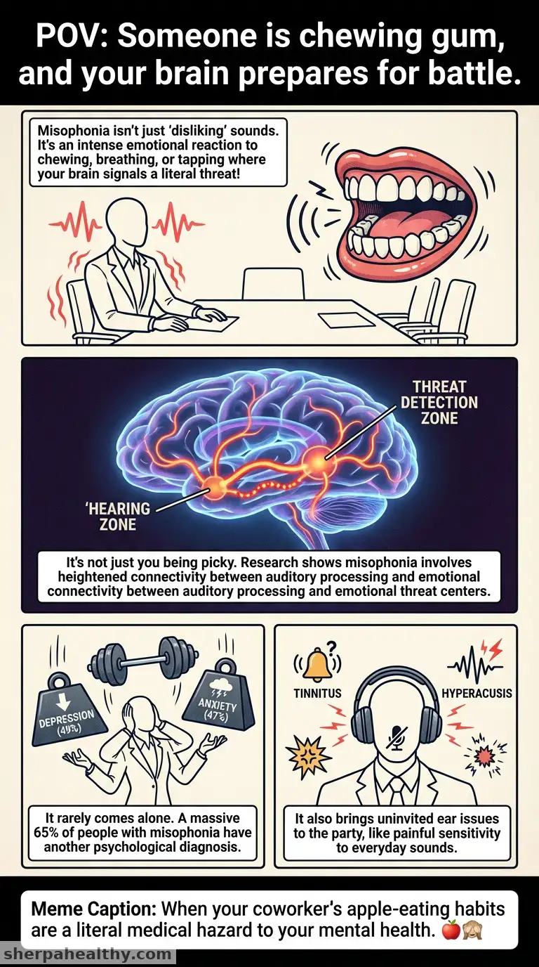 Misophonia is strongly linked to a higher risk of mental health and auditory disorders