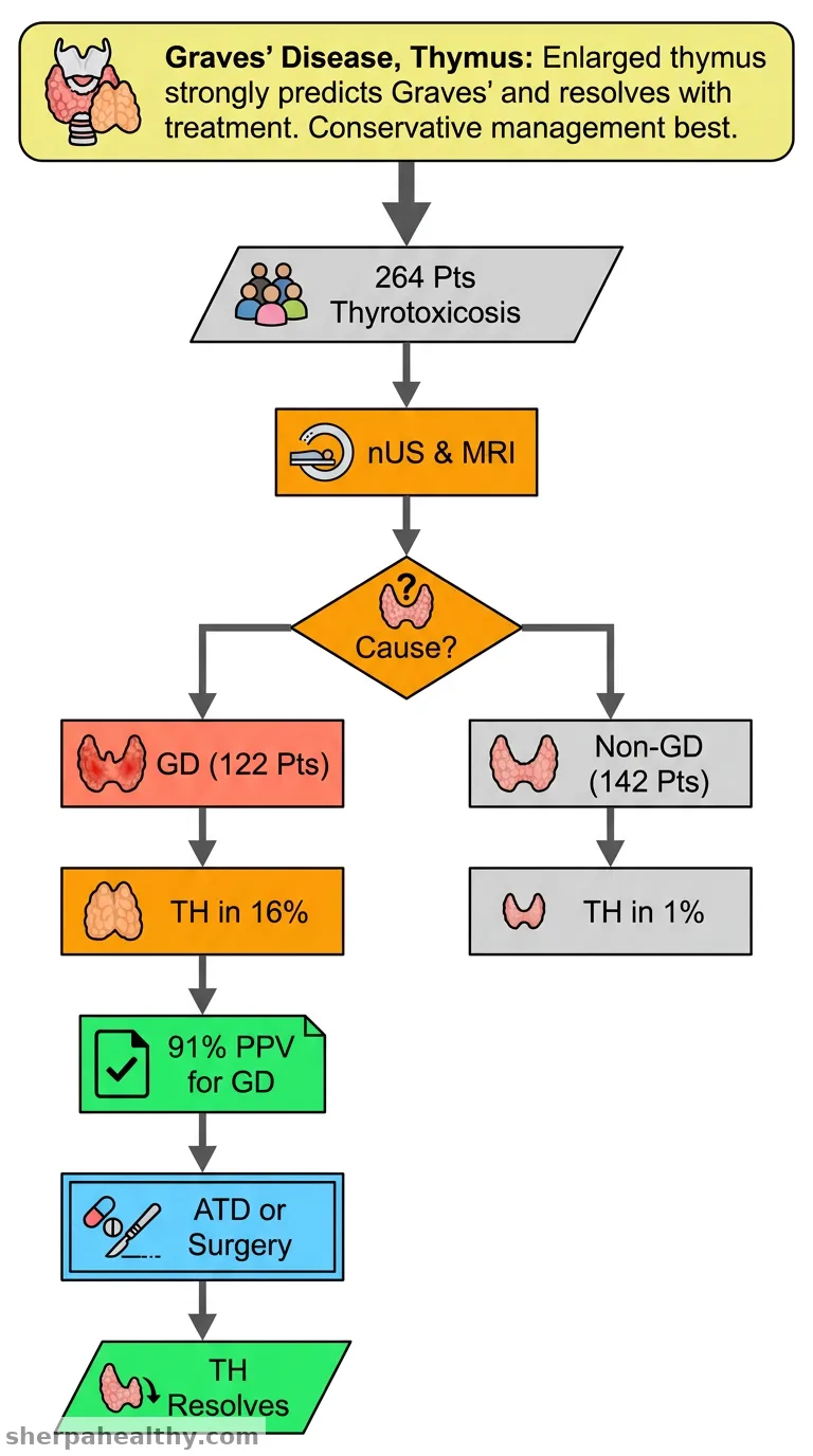 Thymic hyperplasia is accurate to detect new-onset Graves' hyperthyroidism and resolves after restoring euthyroidism.