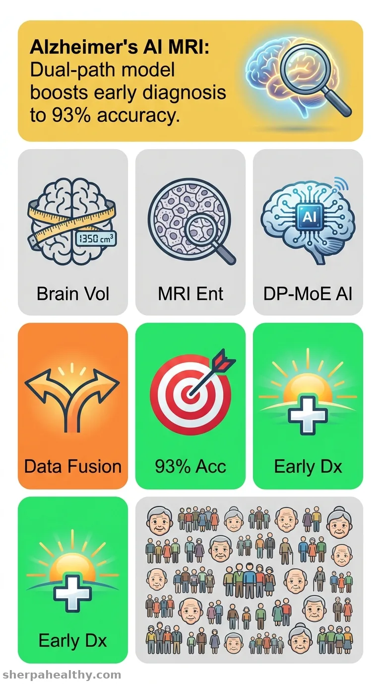 Dual-path mixture of experts for Alzheimer's diagnosis using volume and entropy MRI features.