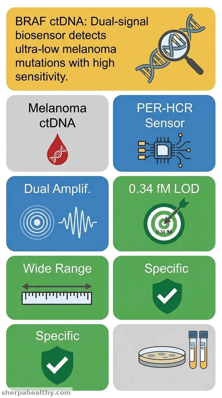 Electrochemical biosensor constructed using dual-signal amplification techniques (PER-HCR) for the ultrasensitive trace detection of ctDNA BRAF mutation.
