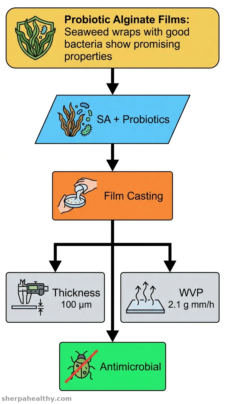 Effect of Incorporation of Mix Probiotic Culture in Sodium Alginate Film Characteristics: Antimicrobial, Physiochemical, Mechanical, and Barrier Properties.