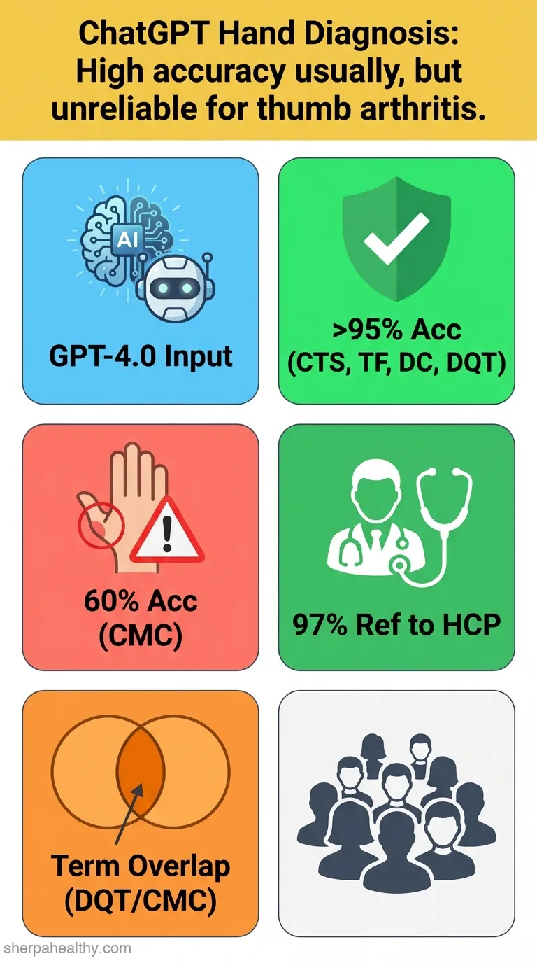 ChatGPT 4.0's efficacy in the self-diagnosis of non-traumatic hand conditions.