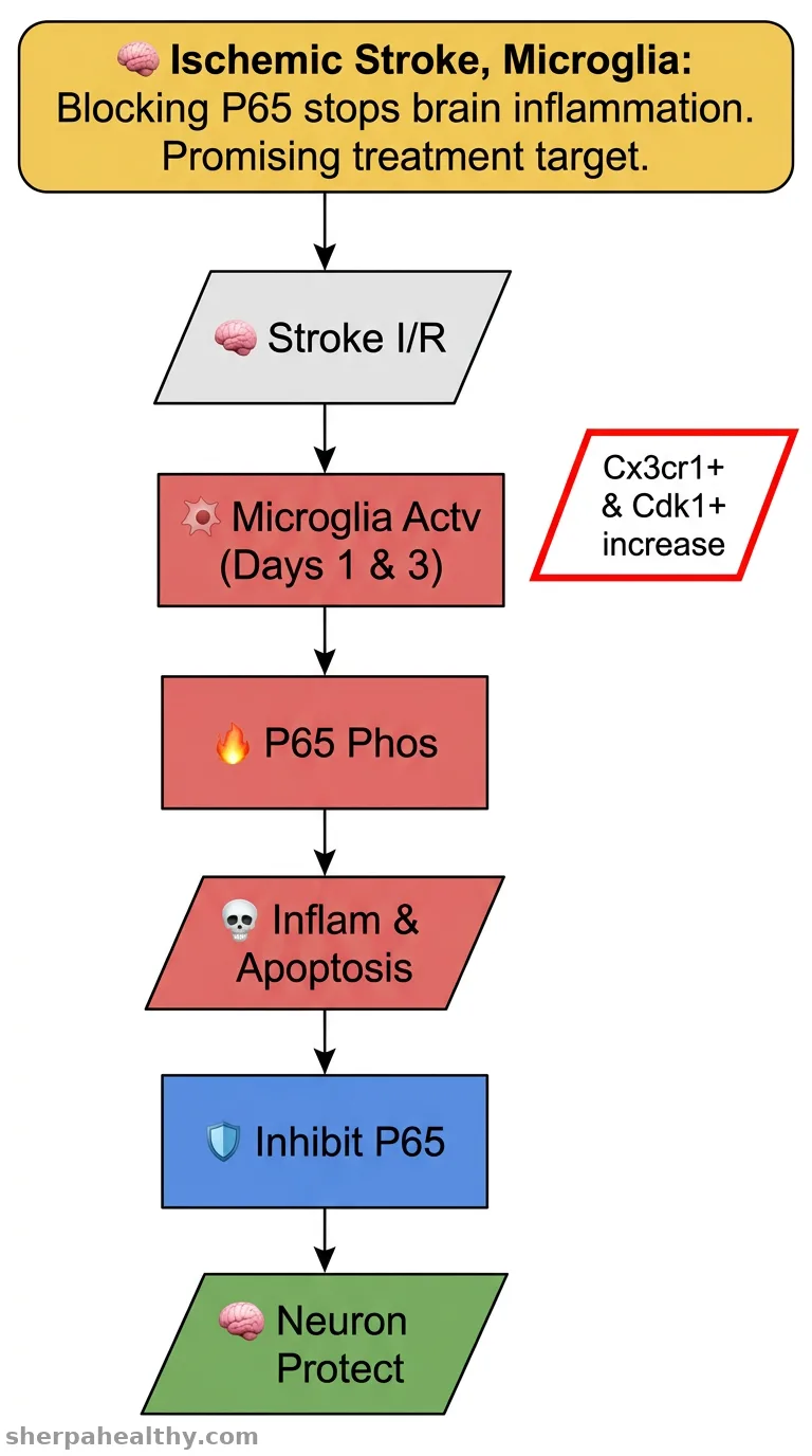 Single-cell sequencing and transcriptomic data reveal that P65 activation significantly promotes microglia-mediated neuroinflammation after ischemic stroke.
