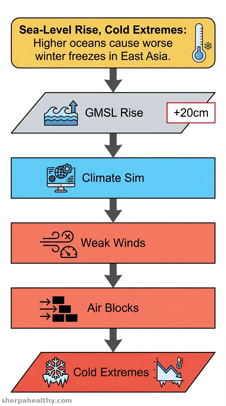 Intensification of extreme cold events in East Asia in response to global mean sea-level rise.