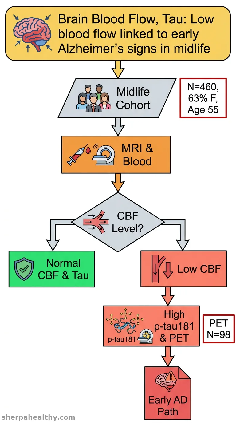 Cerebral blood flow is associated with plasma and PET biomarkers of tau pathology in middle age.