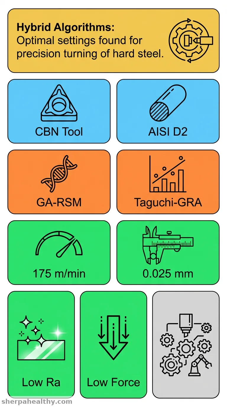 Optimization of ultra-precision CBN turning of AISI D2 using hybrid GA-RSM and Taguchi-GRA statistic tools.