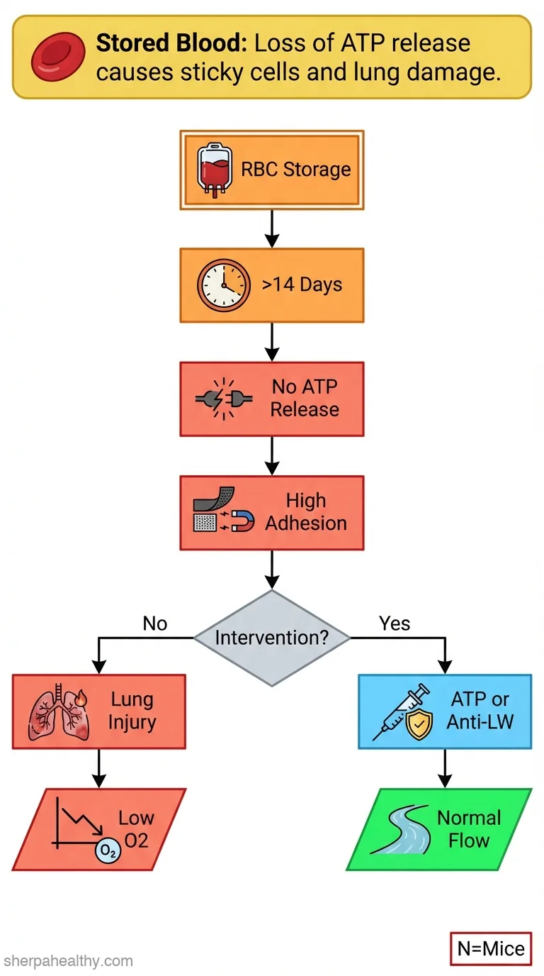Impaired adenosine-5'-triphosphate release from red blood cells promotes their adhesion to endothelial cells: a mechanism of hypoxemia after transfusion.