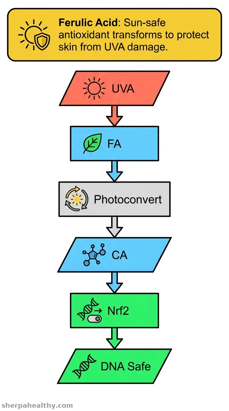 Ferulic acid photoconversion maintains Nrf2-mediated antioxidant defense against UVA damage.