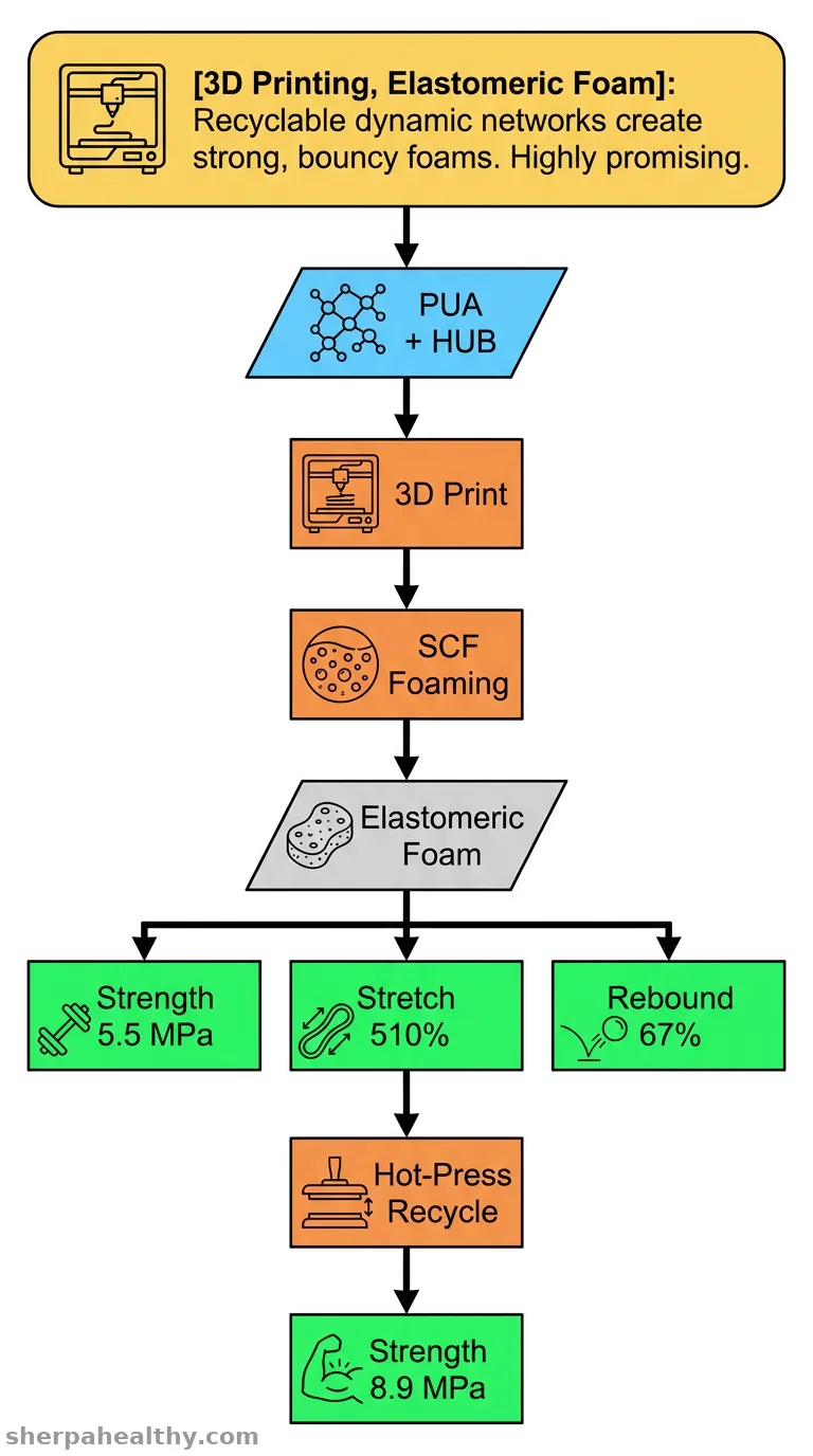 Dynamically crosslinked-interpenetrating networks for sustainable 3D-printed elastomeric foams.