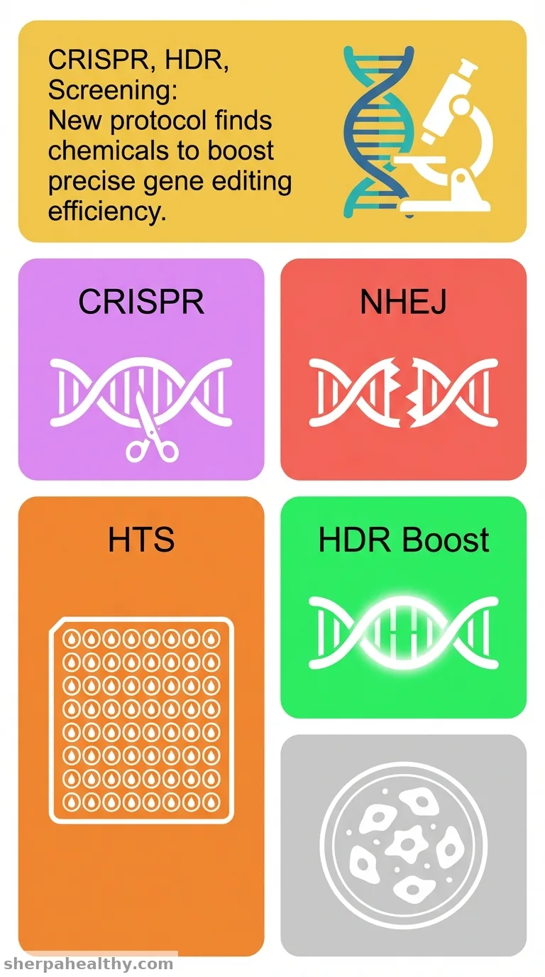 Protocol to screen chemicals to enhance homology-directed repair in CRISPR-Cas9 gene editing.