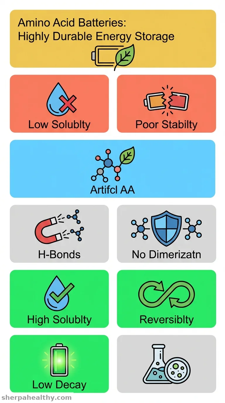 An amphoteric and hydrogen-bond-rich artificial α-amino acid for highly durable aqueous redox flow batteries.