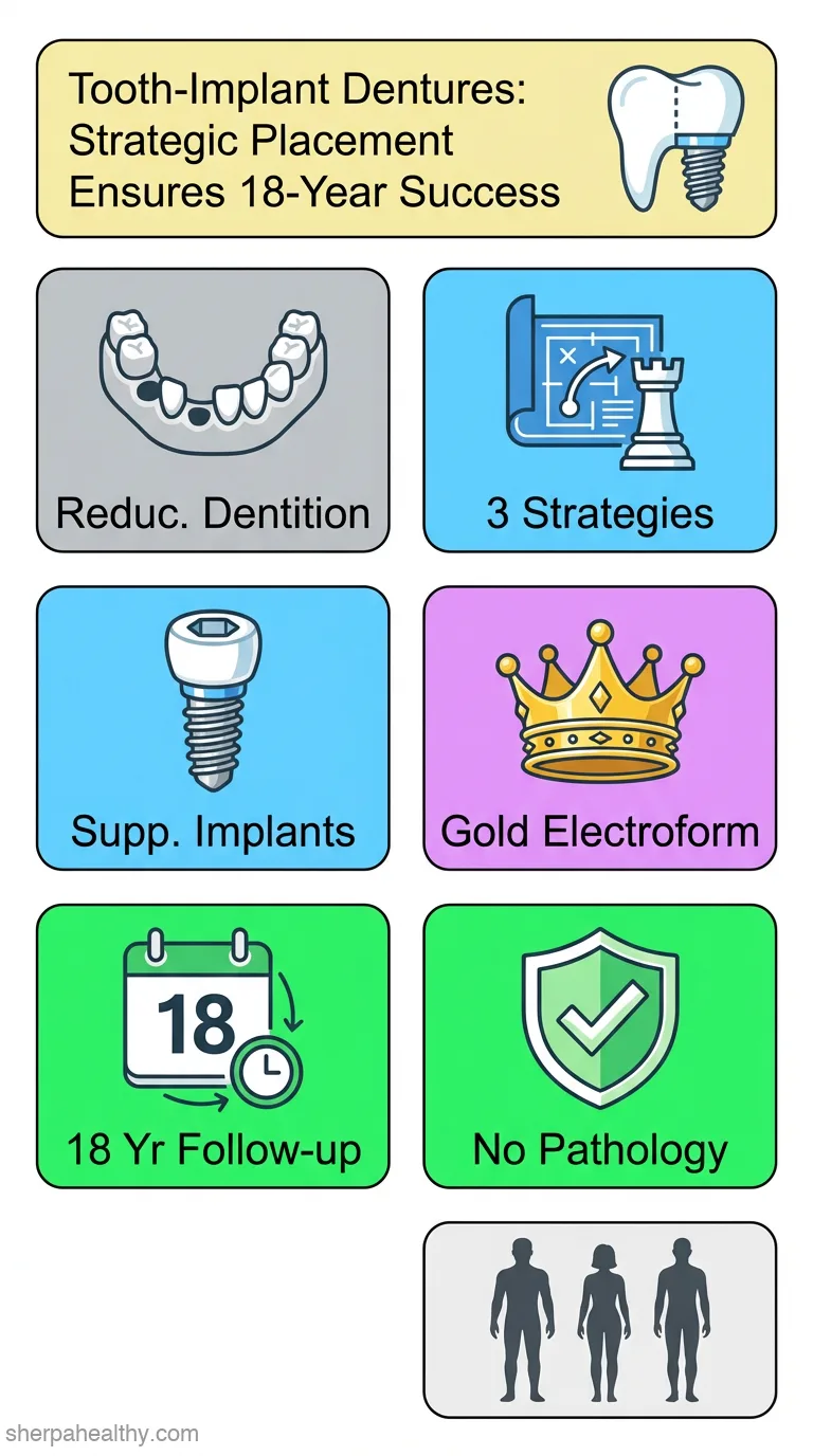 Three strategies of implant placement as an abutment for combined tooth-implant-supported double crown removable partial dentures: A clinical report of three patients up to 18 years.