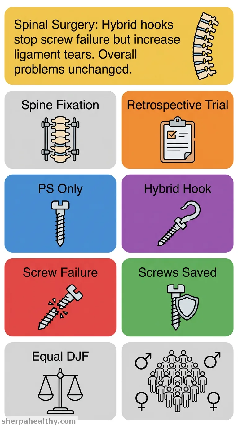 Prevention of lower instrumented vertebra pedicle screw failure in multilevel constructs for adult spinal deformity surgery using hybrid hook-screw constructs.