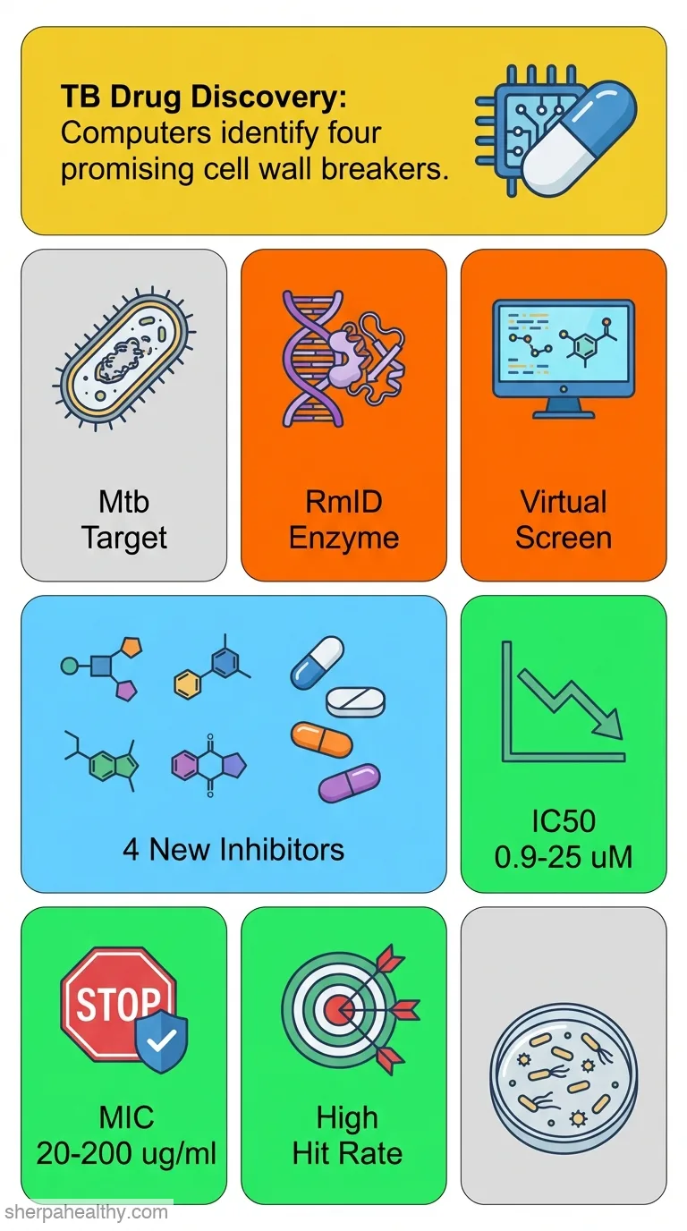 Novel inhibitors of Mycobacterium tuberculosis dTDP-6-deoxy-L-lyxo-4-hexulose reductase (RmlD) identified by virtual screening.